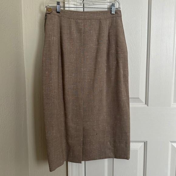 Vintage 50s/60s Lilli Ann Skirt Suit | Mink Fur Trim Pleated Sleeves Taupe Wool - Picture 8 of 16